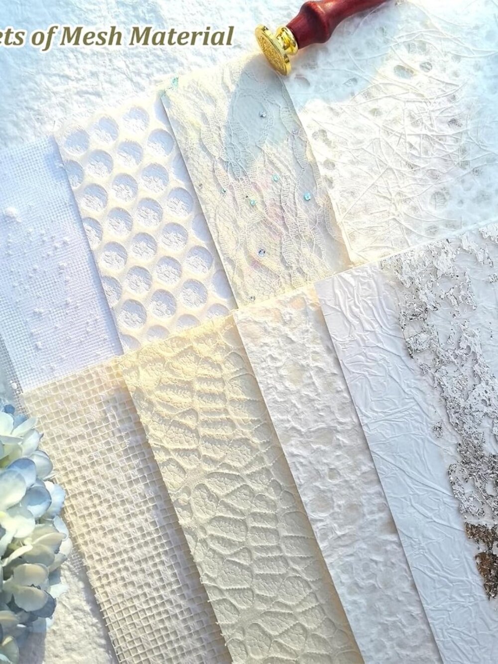 20 Unique A5 Textured Scrapbook Paper & Mesh Fabric Set, Handmade Craft Paper fo - Picture 4 of 8